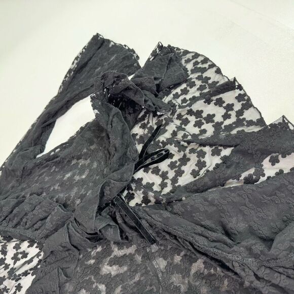 Boston Proper Cardigan Women  Whimsigoth Bell Sleeve Lace Sheer Vampy Ruffles - Picture 2 of 11